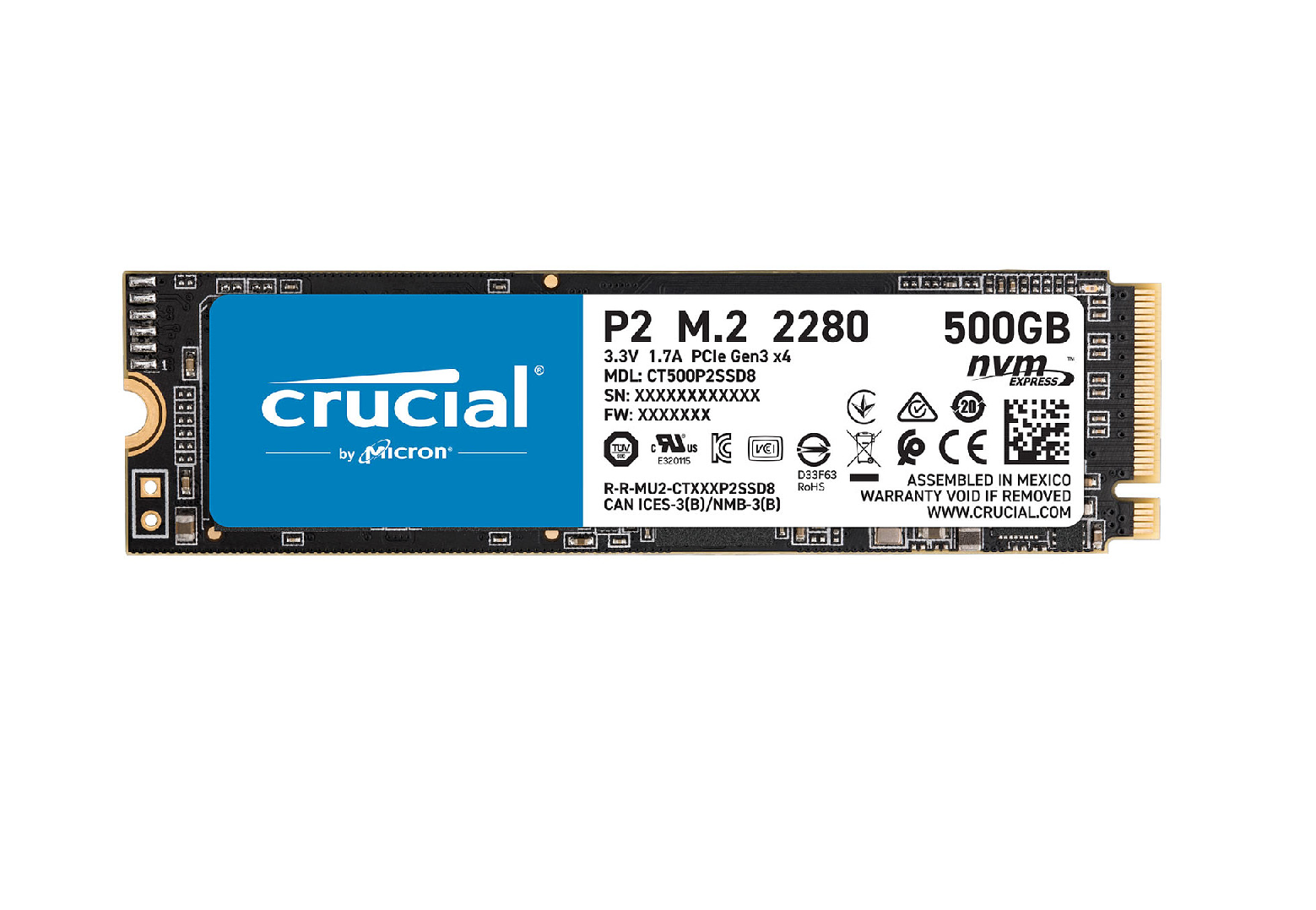 SSD M.2 Crucial P2 500GB Pcie Nvme 2280